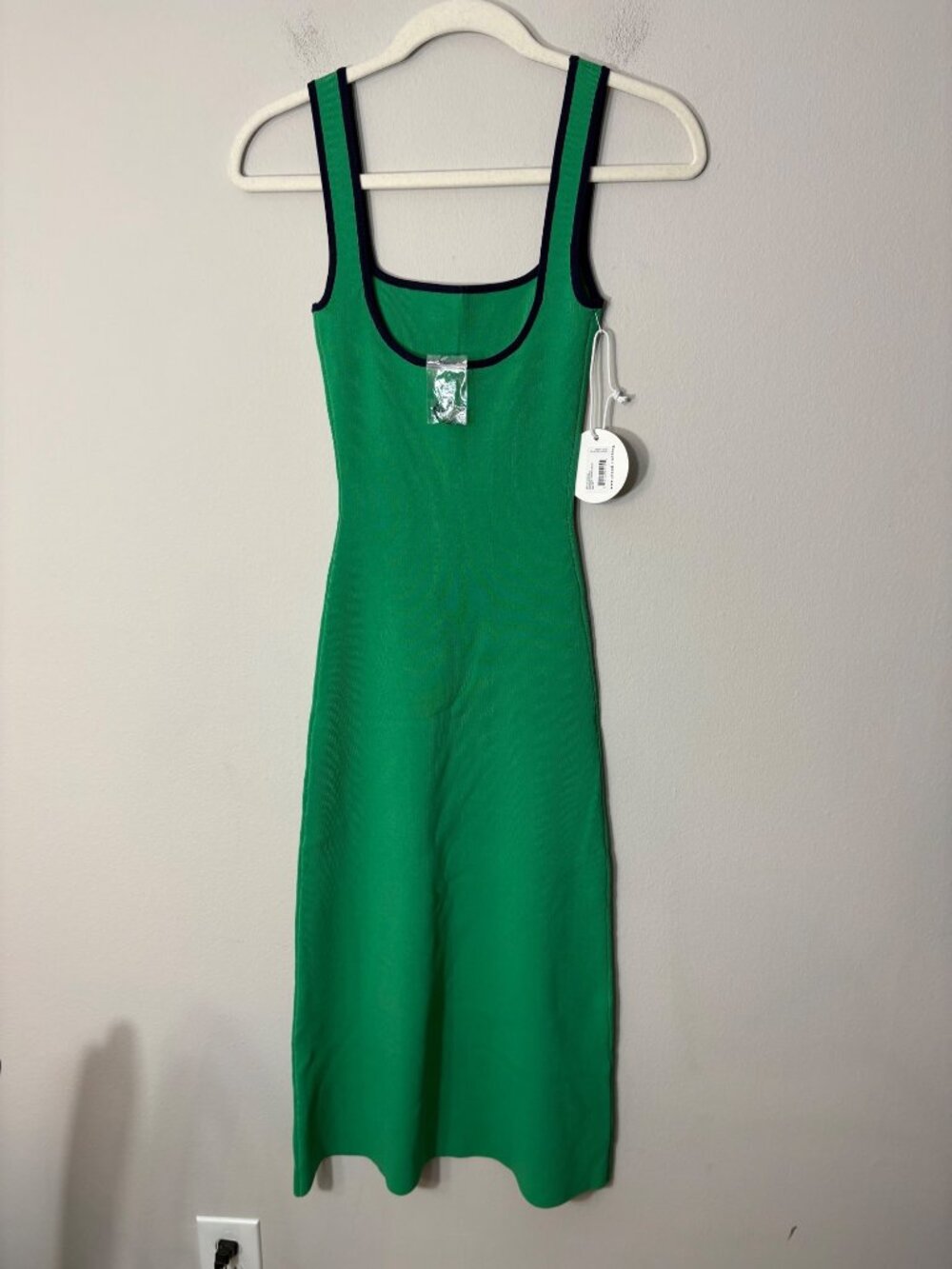 NEW $225 Staud Paityn Midi Dress Seaweed/Navy Square-Neck Stretchy XS Casual - Picture 4 of 9